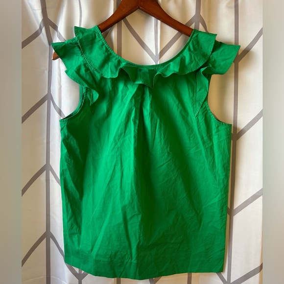 J. Crew Vibrant Green Ruffle Blouse - Picture 1 of 4